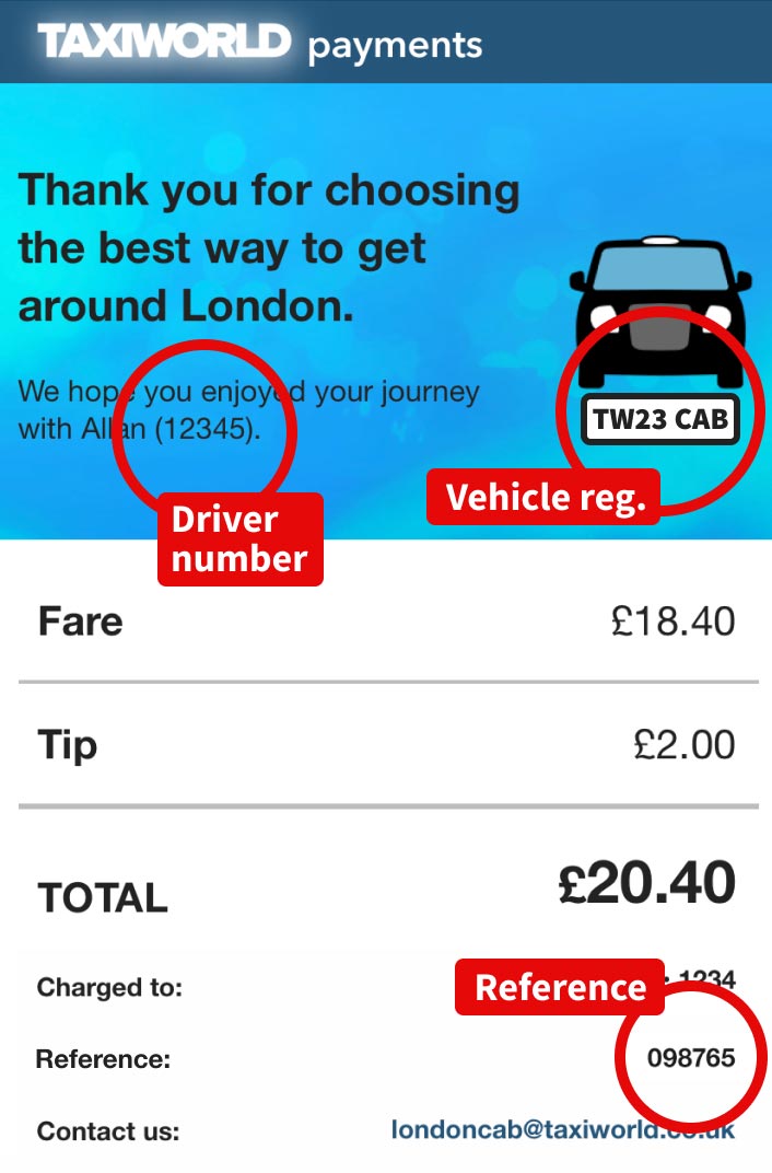 Example of an e-receipt with driver number, reg, auth code hilighted. 